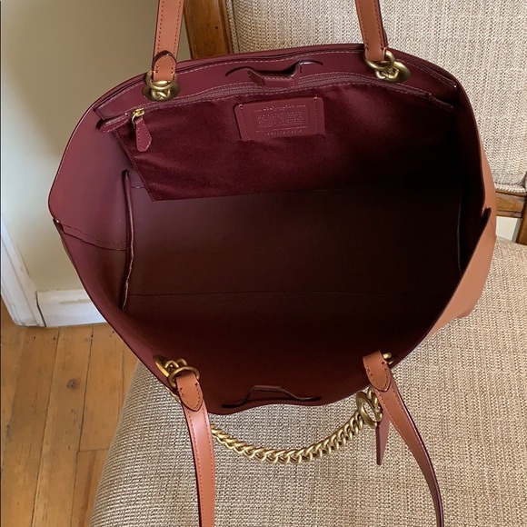 Coach Signature Chain Leather Tote Tan - Picture 15 of 15